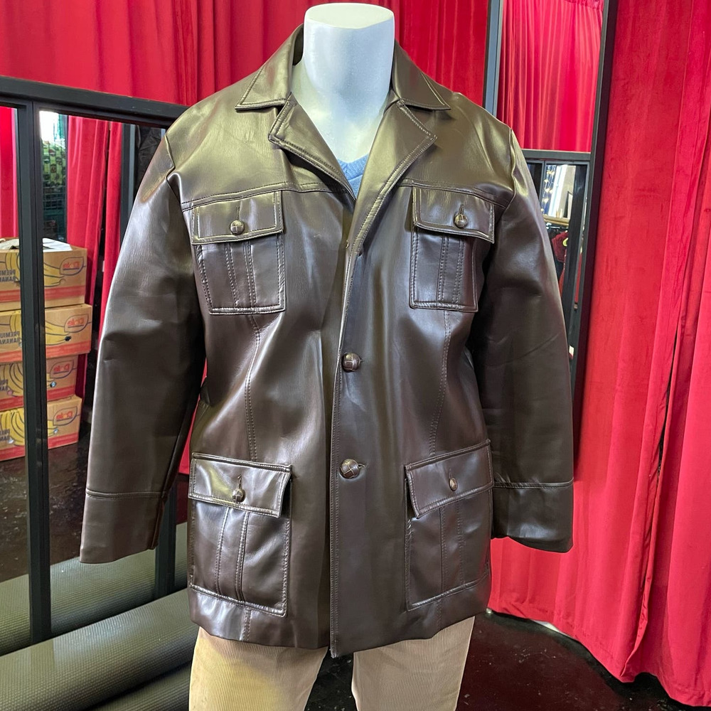 Vintage 80s 90s Haband Brown Faux Leather Field Jacket Fleece Lined Coat Mens L